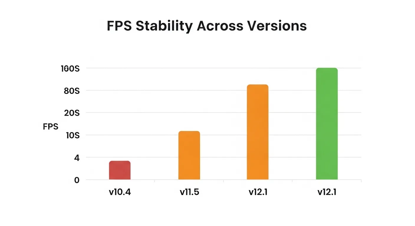 Stability comparison between v12.1.5 and legacy Super Bear Adventure Mod APK versions