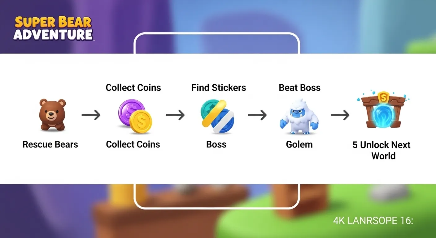 Loop of missions across worlds in Super Bear Adventure